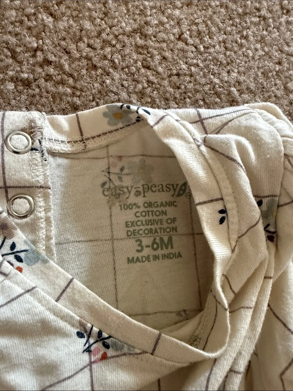 Organic Cream Grid Floral Long-Sleeve Baby Bodysuit